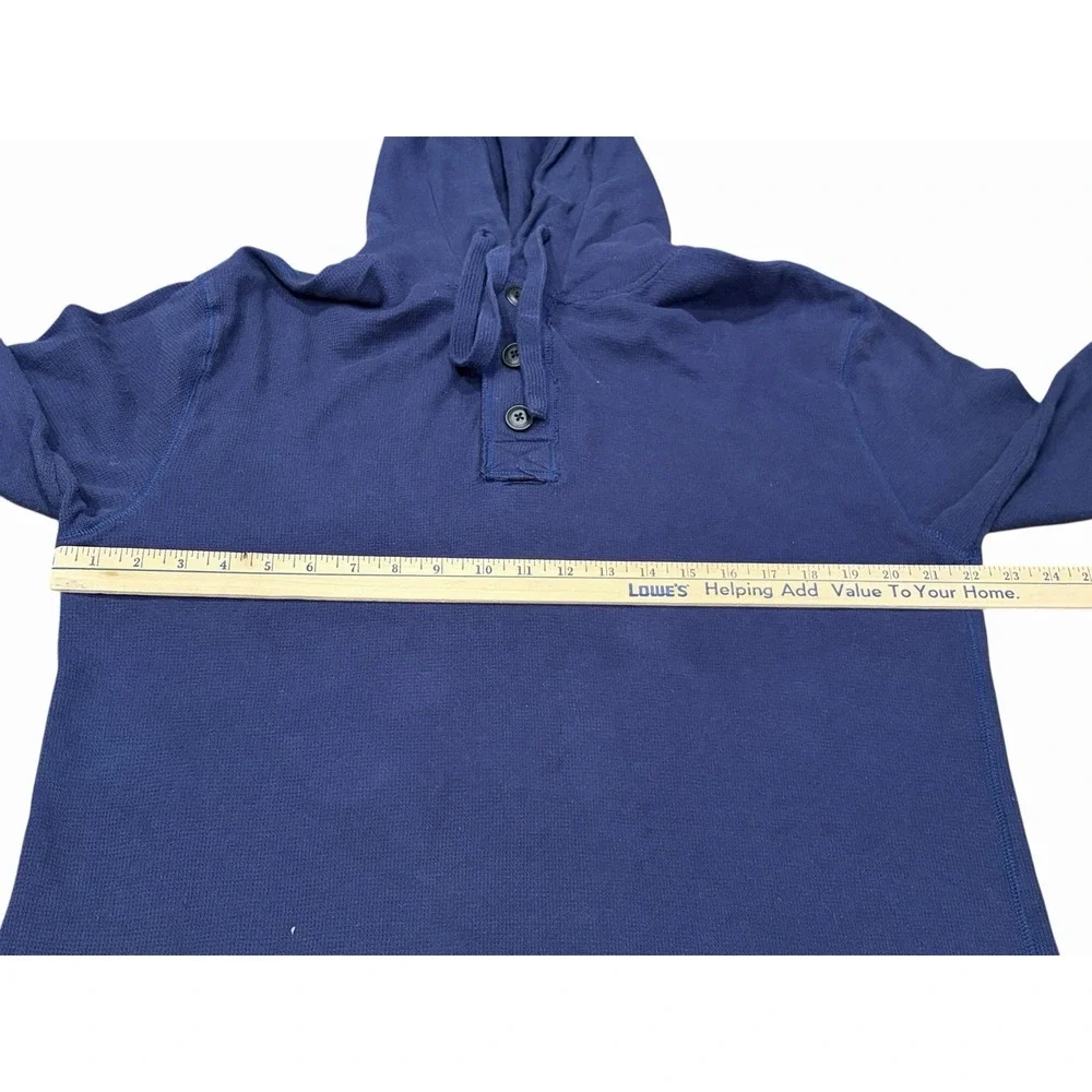 Club Room Mens Long Sleeve Waffle Knit Thermal Henley Hoodie Fitted XXL Blue‎